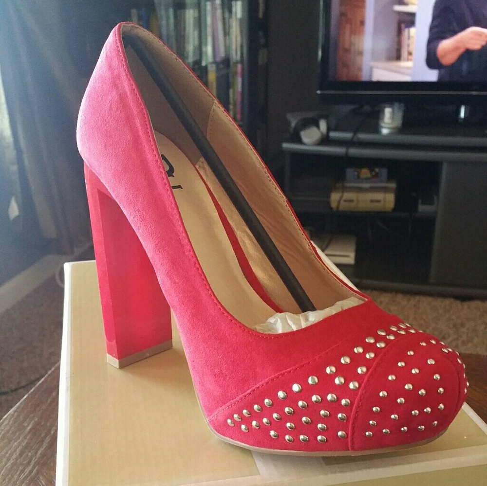 Fahrenheit Red Silver Studded Heels